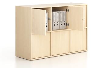 Kancelárska skriňa FRAME, nízka, 6x dvere, 1299 x 450 x 881 mm, PUSH-lock, breza