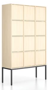 Kancelárska skriňa FRAME, čierna podnož, 12x dvere, 1299 x 450 x 2185 mm, PUSH-lock, breza