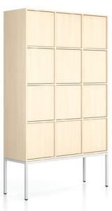 Kancelárska skriňa FRAME, biela podnož, 12x dvere, 1299 x 450 x 2185 mm, PUSH-lock, breza
