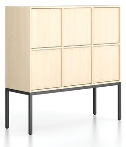 Kancelárska skriňa FRAME, nízka, čierna podnož, 6x dvere, 1299 x 450 x 1331 mm, PUSH-lock, breza