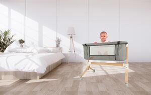 IKO Detská postieľka na kolieskach sivá – drevená konštrukcia