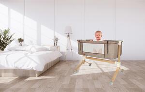 IKO Detská postieľka na kolieskach hnedá – drevená konštrukcia