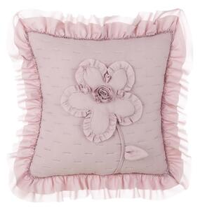 Ružový textilný vankúš s výplňou a volánikovým krajkovaným lemom v schaby chic romantickom štýle 40 x 40 cm Blanc Maricló 39975