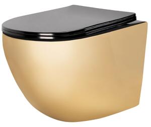 Rea Carlo Mini, závesná WC misa s rimless splachovaním, zlatá-čierna lesklá, REA-C8990