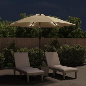 Maison Exclusive – Slnečník s LED osvetlením a oceľovým nosníkom, výška 300 cm, farba: svetlohnedá (taupe)
