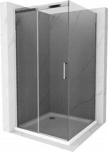 Mexen Omega, sprchový kút s posuvnými dverami 100 (dvere) x 100 (stena) cm, 8mm šedé sklo, chrómový profil + slim sprchová vanička biela + chrómový sifón, 825-100-100-01-40-4010