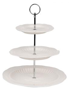 3-patrový porcelánový etažér se zdobením - Ø 26*31 cm - Clayre & Eef