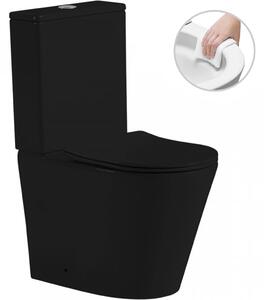 Cerano Carlito, WC kombi Rimless 36,5x61x85 cm + UF sedátko, spodný/zadný odpad, čierna matná, CER-CER-433866