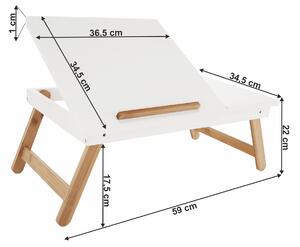 KONDELA Príručný stolík na notebook/držiak na tablet, biela/prírodný bambus, MELTEN