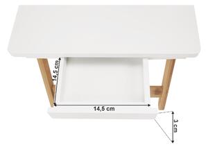 KONDELA Príručný stolík na notebook/držiak na tablet, biela/prírodný bambus, MELTEN