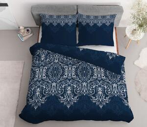Dokonalé postelné bavlnené obliečky v modrej farbe s krásnym orientálnym vzorom v bielej farbe Modrá