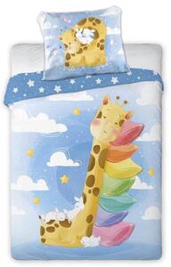 Bavlnená posteľná bielizeň pre deti s krásnou žirafou Modrá