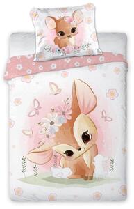 Bavlnená posteľná bielizeň pre deti s roztomilou srnkou a ružovými motýľmi Ružová