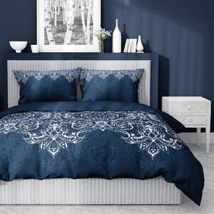 Dokonalé postelné bavlnené obliečky v modrej farbe s krásnym orientálnym vzorom v bielej farbe Modrá