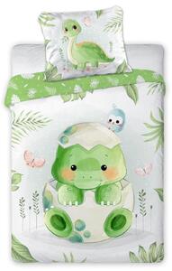 Bavlnená posteľná bielizeň pre deti s potlačou zeleného dinosaura Zelená