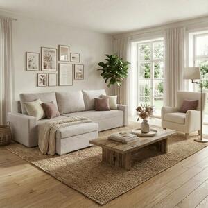 Rohová sedacia súprava s funkciou spania MATT Béžová