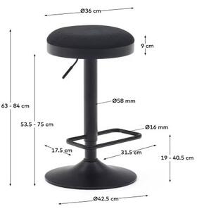 Čierne čalúnené barové stoličky v súprave s nastaviteľnou výškou 2 ks (výška sedadla 53,5 cm) Zaib – Kave Home