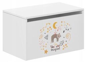 Detský úložný box s mačičkou a hviezdami 40x40x69 cm Biela