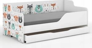 Detská posteľ s lesnými zvieratkami 160x80 cm Biela