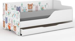 Detská posteľ so sovičkou a ďalšími zvieratkami 160x80 cm Biela