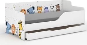 Detská posteľ s rozprávkovými zvieratkami 160x80 cm Biela