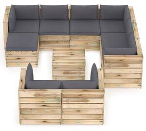 10-dielna sedacia súprava+podložky, zelená, impregnované drevo