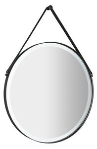Sapho Sapho, ORBITER guľaté zrkadlo s LED osvetlením, kožený popruh, ø 60cm, čierna mat, ORL060