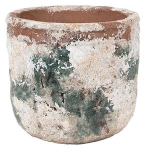 Dekoratívny béžovo-zelený antik terakotový kvetináč Teracci M - Ø 14*12 cm - Clayre & Eef