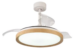 Stropný ventilátor Mistral LED s dreveným dekorem, DC, tichý, CCT – Mantra Mantra Iluminación, Mistral, stmievateľné, Drevo, Obývacia izba, Plast, Moderný