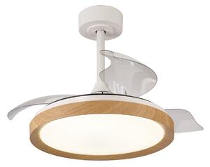 Stropný ventilátor Mistral Mini LED, drevo, DC, tichý, CCT – Mantra Mantra Iluminación, Mistral Mini, stmievateľné, Drevo, Obývacia izba, Plast, Moderný