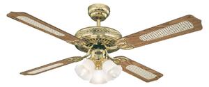 Stropný ventilátor Monarch Trio, mosadz, tichý – Westinghouse Westinghouse, Monarch, Drevo, Obývacia izba, Drevo
