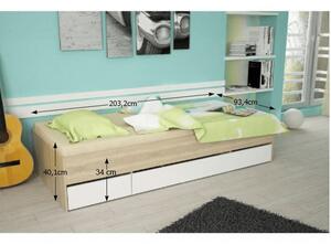 Jednolôžková posteľ 90 cm Matari (dub sonoma + biela). Vlastná spoľahlivá doprava až k Vám domov. 794648