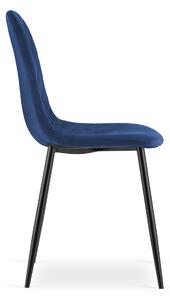 Modrá zamatová stolička ASTI s čiernymi nohami