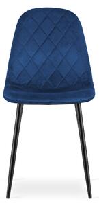 Modrá zamatová stolička ASTI s čiernymi nohami
