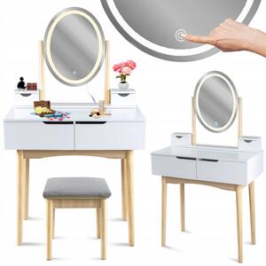Dekorstudio Toaletný stolík s oválnym LED zrkadlom a sivou taburetkou