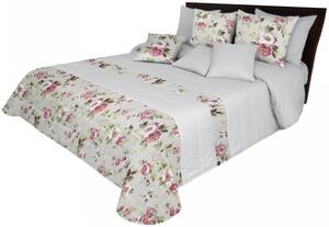Sivý prešívaný prehoz na posteľ s kvetinovým motívom Šírka: 170 cm | Dĺžka: 210 cm