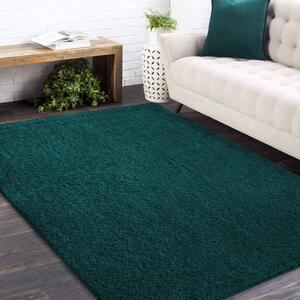 Moderný jednofarebný koberec shaggy tmavozelenej farby Šírka: 80 cm | Dĺžka: 150 cm
