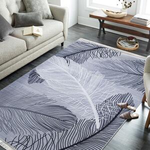 Originálny sivý koberec s motívom pierok do obývačky Šírka: 180 cm | Dĺžka: 280 cm