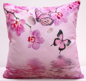 Ružové obliečky na vankúše s motýľmi a orchideami Ružová
