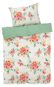 Livarno Home Saténová posteľná bielizeň, 140 x 200 cm, 70 x 90 cm (biela/ružová/kvety) (100344939)