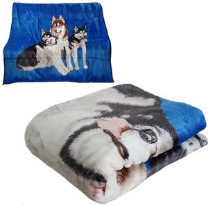 Moderná luxusná deka z akrylu modrej farby s motívom vlkov Šírka: 160 cm | Dĺžka: 210 cm