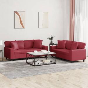 Maison Exclusive – 2-dielna sedacia súprava s vankúšmi, vínovočervená umelá koža