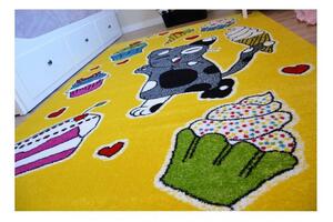 Detský kusový koberec Maškrtný kocúr žltý 280x370cm