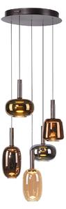 Závesná lampa čierna s viacfarebným sklom okrúhla vrátane LED 6-svetiel Easylift - Irides