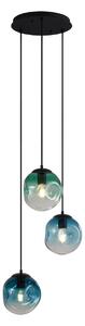 Art Deco závesná lampa čierna s modrým a zeleným sklom 3-svetlá - Douglass