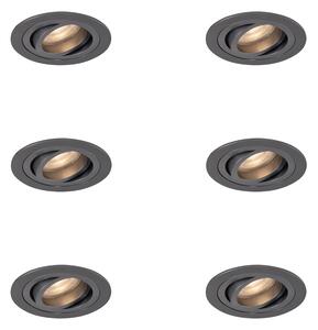 Sada 6 moderných zapustených bodových svetiel Gunmetal GU10 50 mm okrúhle, naklápacie - Rondoo