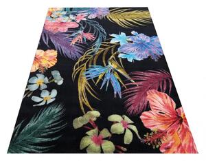 Čierny koberec s motívom pestrofarebných kvetov Šírka: 200 cm | Dĺžka: 290 cm