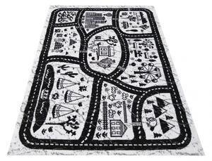 Čierno biely detský koberec s motívom mesta Šírka: 160 cm | Dĺžka: 220 cm