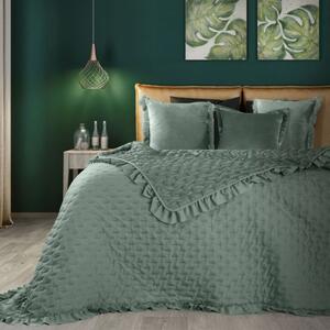Prešívaný prehoz na posteľ s dekoračnými volánmi zelenej farby Šírka: 170 cm | Dĺžka: 210 cm