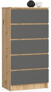 Ak furniture Komoda Kuba 60 cm - 5 zásuviek dub artisan/grafitová
